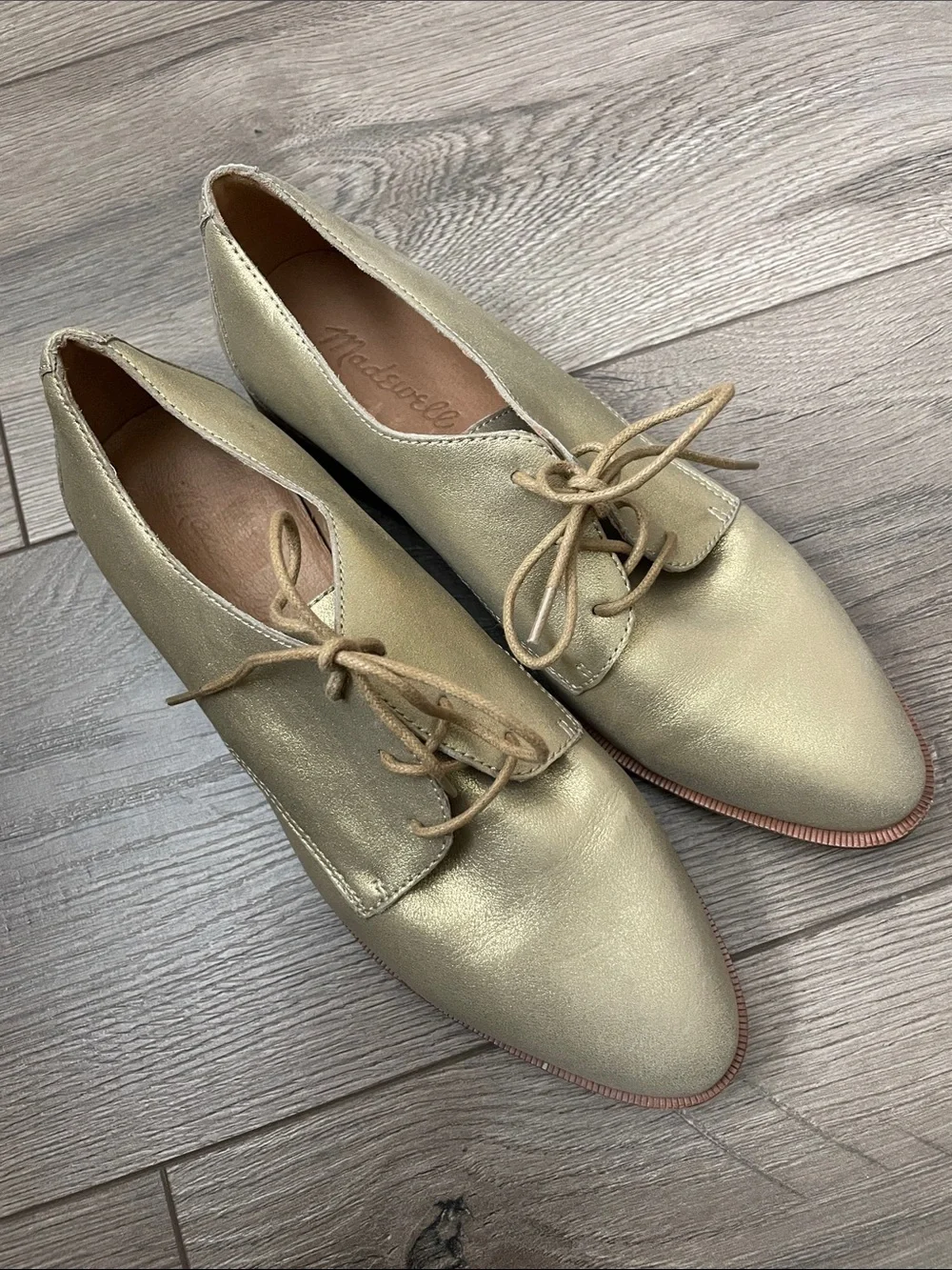 Madeline The Frances Metallic Gold Leather Oxfords Shoes Sz:7